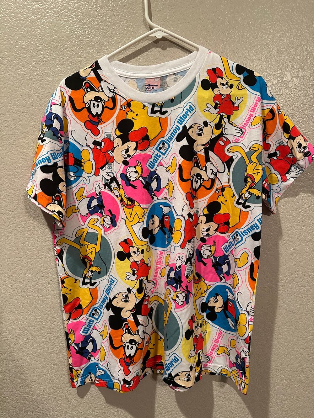 NWT Disney Parks World AOP Faux Stickers Vintage 50th Anniversary Tee M